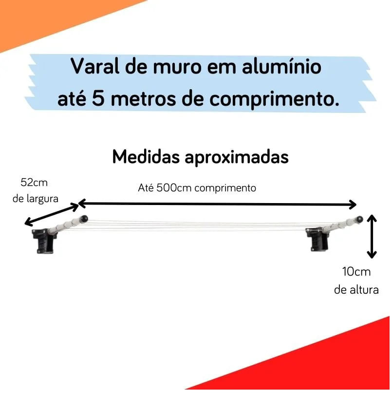 Varal de Muro em Alumínio c/ até 5m Maxeb