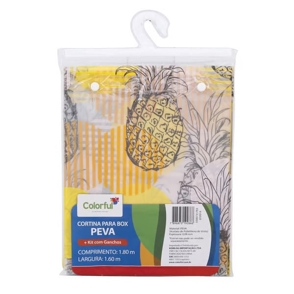 Cortina p/ Box Peva 180160cm Abacaxi/Bolas Preto/Amarelo Bella Casa Colorful