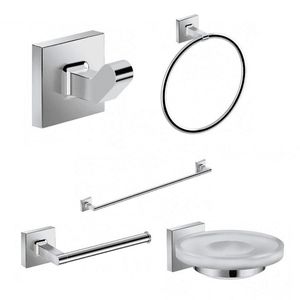 Kit acessórios 5 peças suite | papeleira, saboneteira, toalheiro anel, cabide e toalheiro barra 600mm.