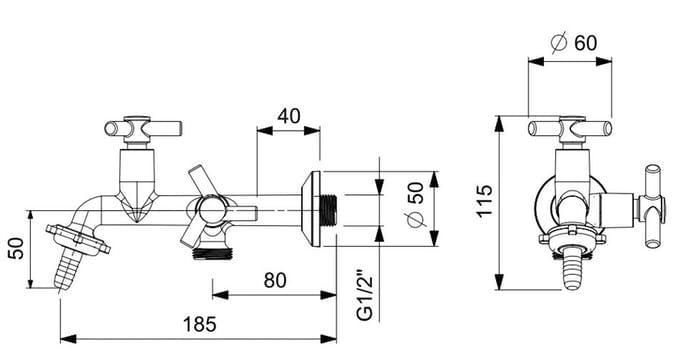 Torneira para tanque e máquina de parede zip