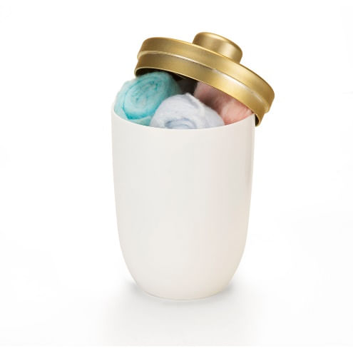 Porta Algodao  500Ml  Bco Dourado Fosco