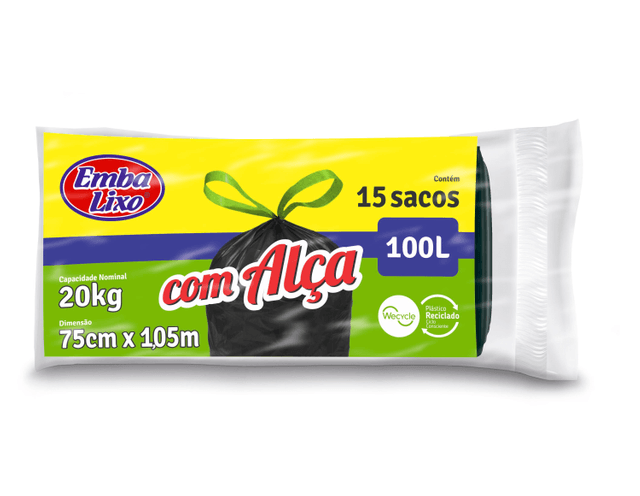 Saco Lixo Embalixo  Reforcado Alca Preto 100L 15 Sacos