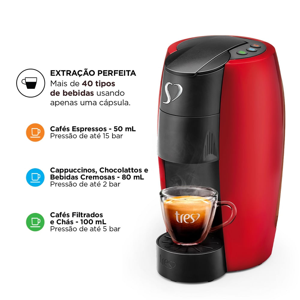 Cafeteira Espresso Lov Vermelha Automatica 127V Tres 3 Coracoes