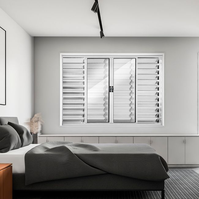 Janela Veneziana De Correr 6 Folhas Móveis Sem Grade Vlis 100x200 Brilhante Fortsul Esquadrisul