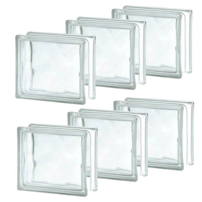 Kit 06 Blocos de vidro Wave 19x19cm incolor