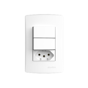 Conjunto 2 Interruptores Simples Com Tomada 2P T 10A 250V Com Placa Bianco Pró 4x2 Branco Alumbra