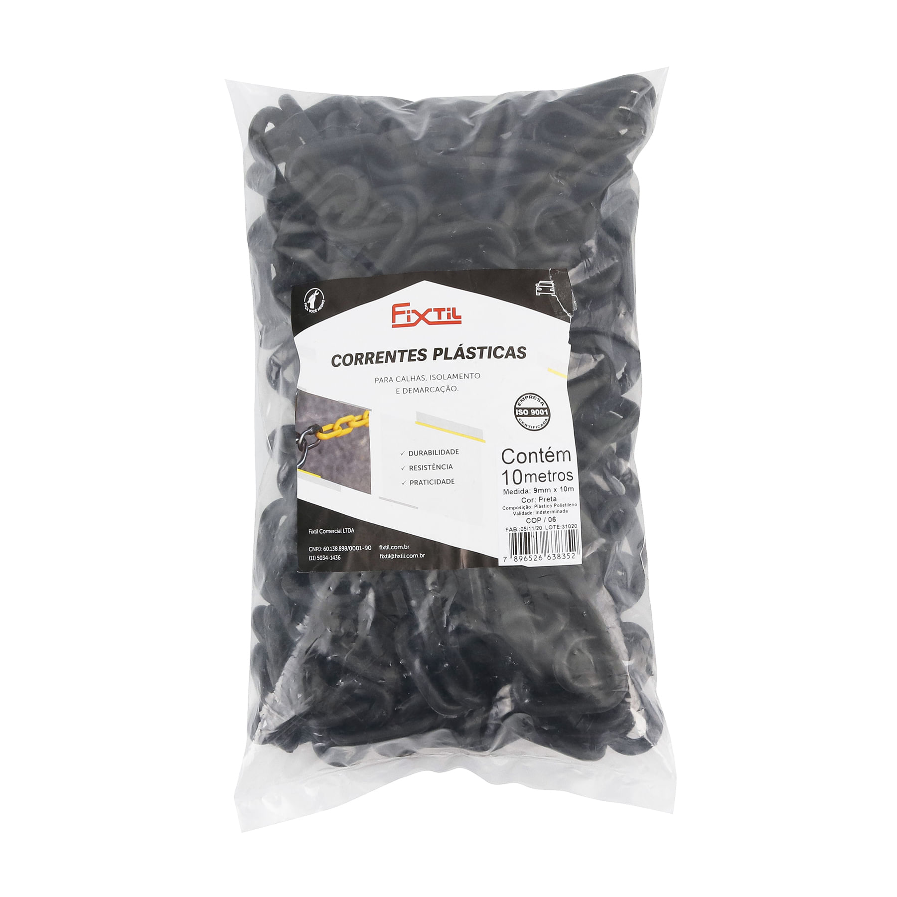 Corrente Plástica 9mm X 10m Preto Fixtil