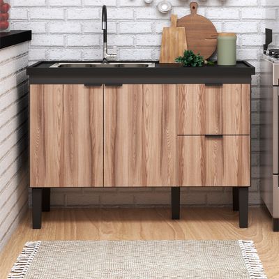 Telhanorte | Gabinete de Cozinha Colibri 1141mm Preto e Tamarindo