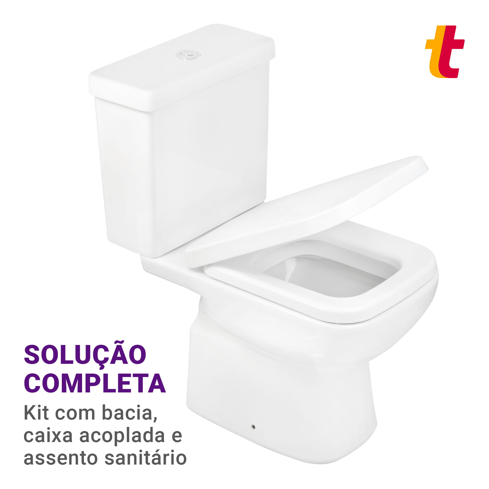 Vaso Sanitário com Caixa Acoplada e Acessórios de Instalação e Assento Pp Soft Close Branco Misti Icasa