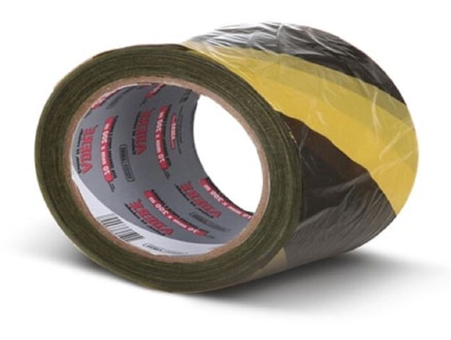 Fita Demarcação De Área Zebrada 70mm X 200 Metros Preta E Amarela 870 Adere