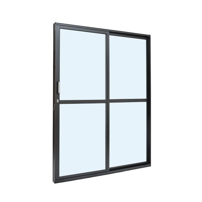Porta-Alumnio-Correr-2-Folhas-Vidro-Liso-Esquerda-160X210X79-Preto-Cristal-Ultra-Ramassol-2507188-1