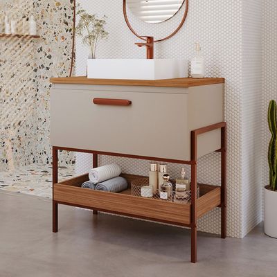 Telhanorte | Armário Banheiro Porti 84Cm Cappuccino Freijó Mgm