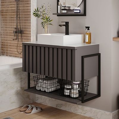Armário Banheiro Frise 84cm MDF Metalon Titanium MGM