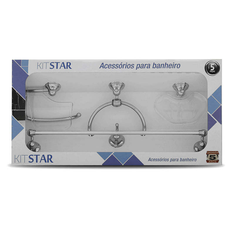 Kit Acessorios Para Banheiro Star 5 Pecas Cromado Cristal Aquaplas
