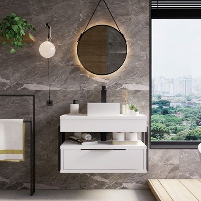 Telhanorte | Gabinete Banheiro Mod Zaniah Branco 76Cm Linha