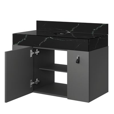 Telhanorte | Gabinete Niagara 80Cm Freijo Tampo Preto Darabas