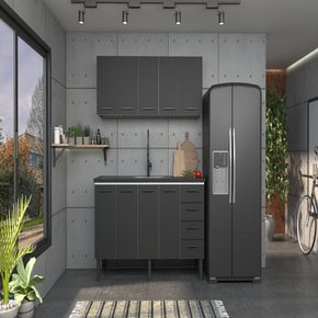 Gabinete Aço Juno 192x91x52cm Preto Para Pia 200cm Cozimax