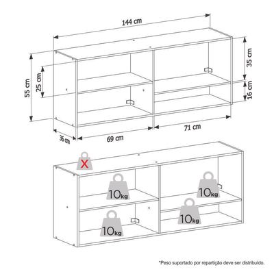 Telhanorte | Armario Aereo Madeira Grou 144Cm Jequitiba Areia