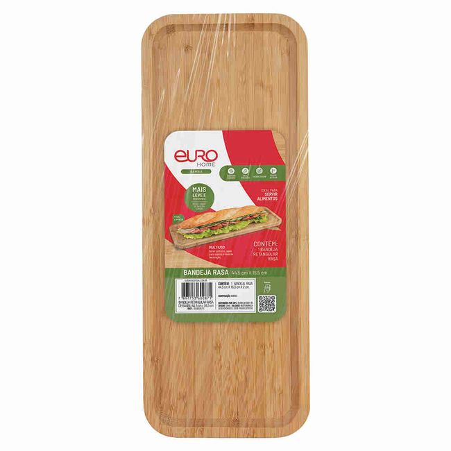 Bandeja Retangular Rasa De Bambu 44,5Cmx16,5Cm Euro Home