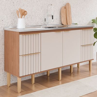 Balcão Cozinha Ágata 194cm Freijó/Off White MGM