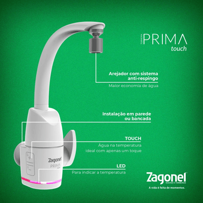 Torneira Eletrônica Prima Touch 127V 5500W Branco Zagonel | Telhanorte