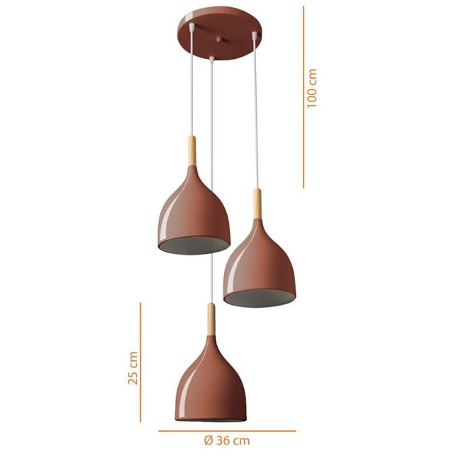 Pendente Aquarela Gota 3 Luzes Terracota LLumm Bronzearte