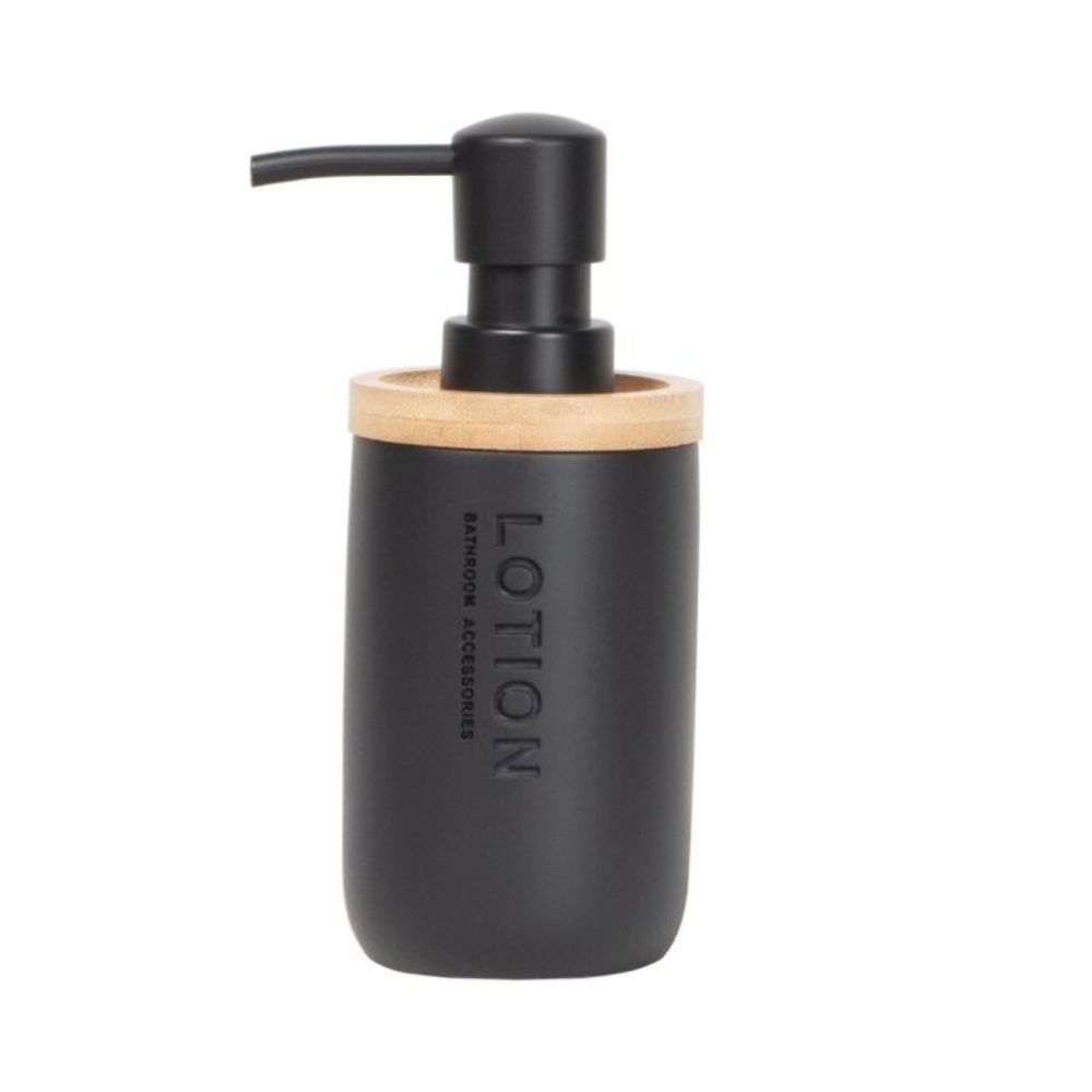 Porta Sabonete Líquido com Tampa de Bambu Preto Scandi Coisas e Coisinhas