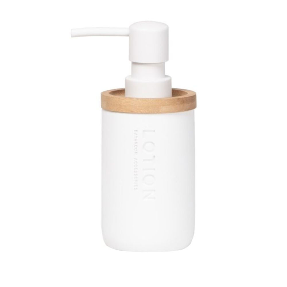 Porta Sabonete Líquido com Tampa de Bambu Branco Scandi Coisas e Coisinhas