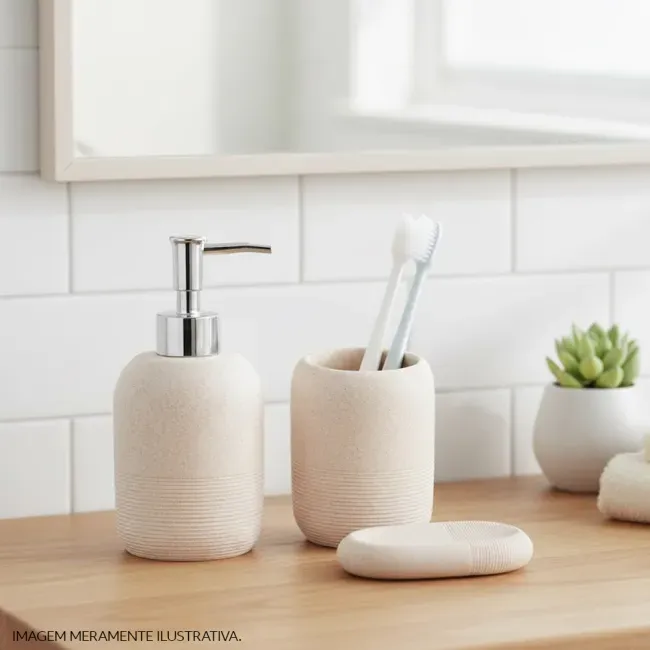 Kit Acessórios de Bancada para Banheiro 3 Peças Bege Cimento Texturizado  Coisas e Coisinhas