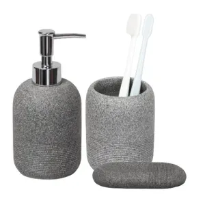 Kit Acessórios de Bancada para Banheiro 3 Peças Cinza Cimento Texturizado  Coisas e Coisinhas