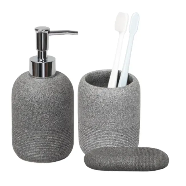 Kit Acessórios de Bancada para Banheiro 3 Peças Cinza Cimento Texturizado  Coisas e Coisinhas