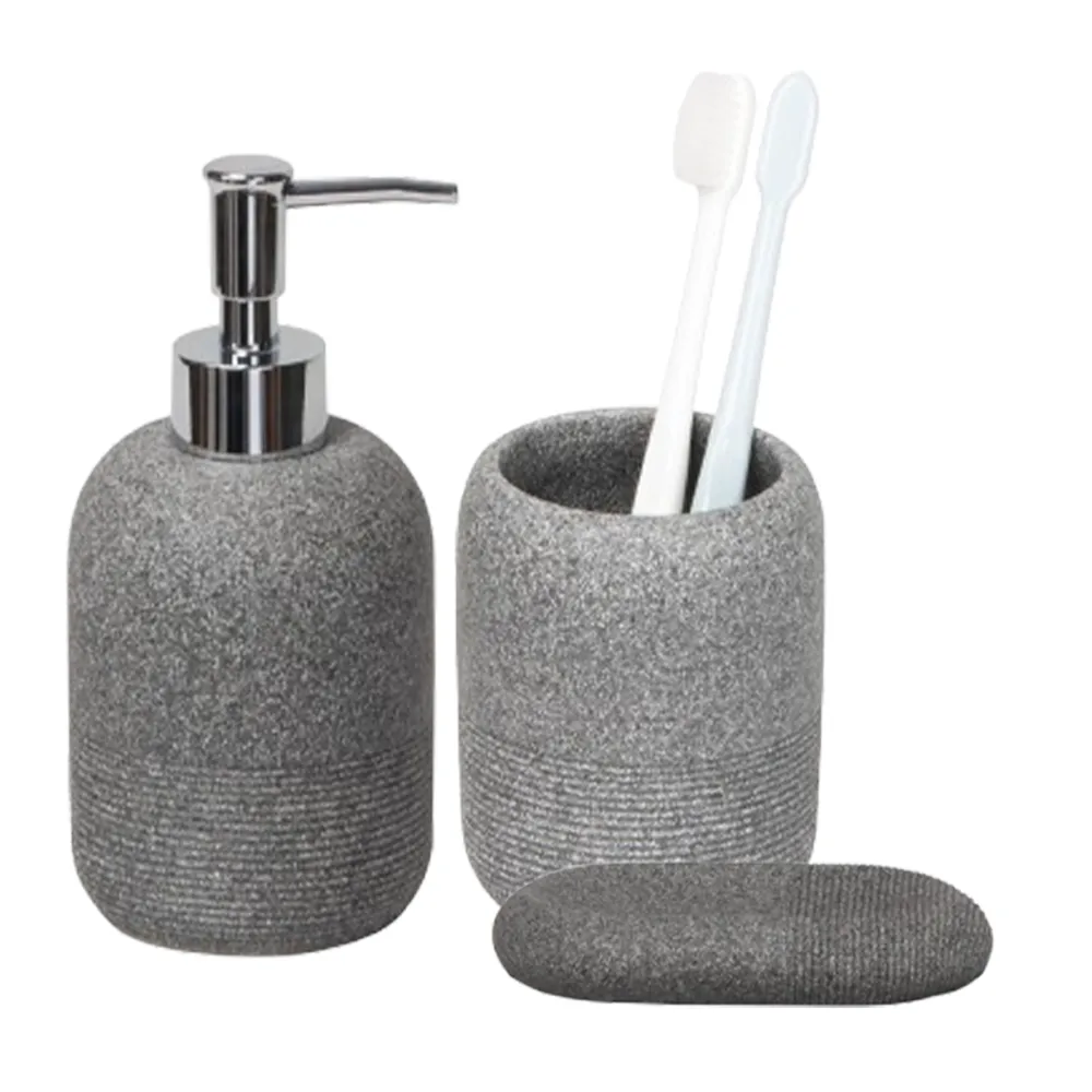 Kit Acessórios de Bancada para Banheiro 3 Peças Cinza Cimento Texturizado  Coisas e Coisinhas