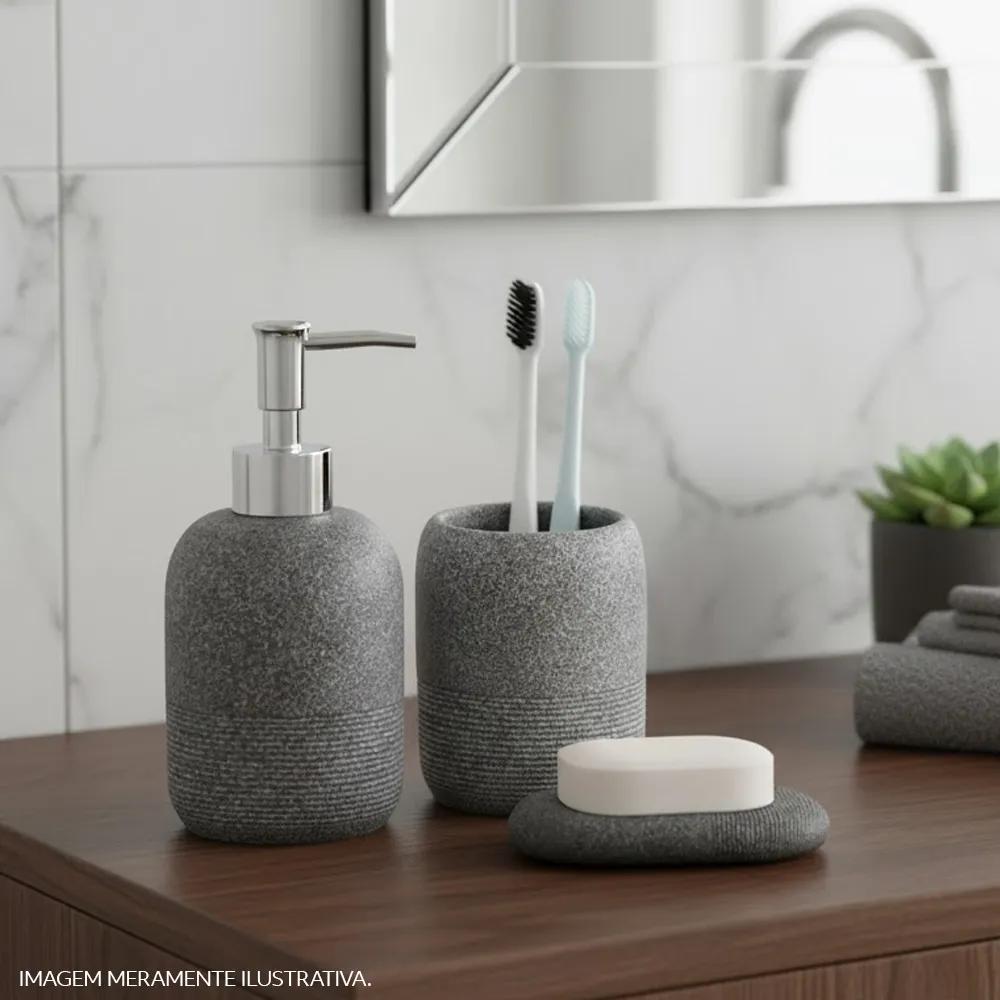 Kit Acessórios de Bancada para Banheiro 3 Peças Cinza Cimento Texturizado  Coisas e Coisinhas