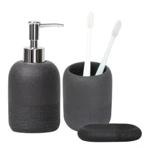 Kit Acessórios de Bancada para Banheiro 3 Peças Preto Cimento Texturizado  Coisas e Coisinhas