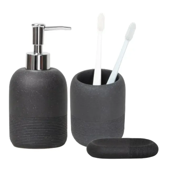 Kit Acessórios de Bancada para Banheiro 3 Peças Preto Cimento Texturizado  Coisas e Coisinhas