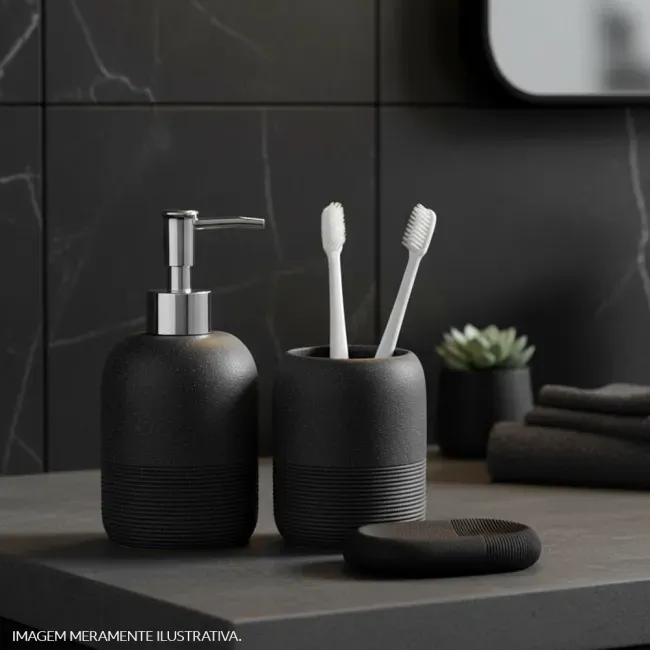 Kit Acessórios de Bancada para Banheiro 3 Peças Preto Cimento Texturizado  Coisas e Coisinhas