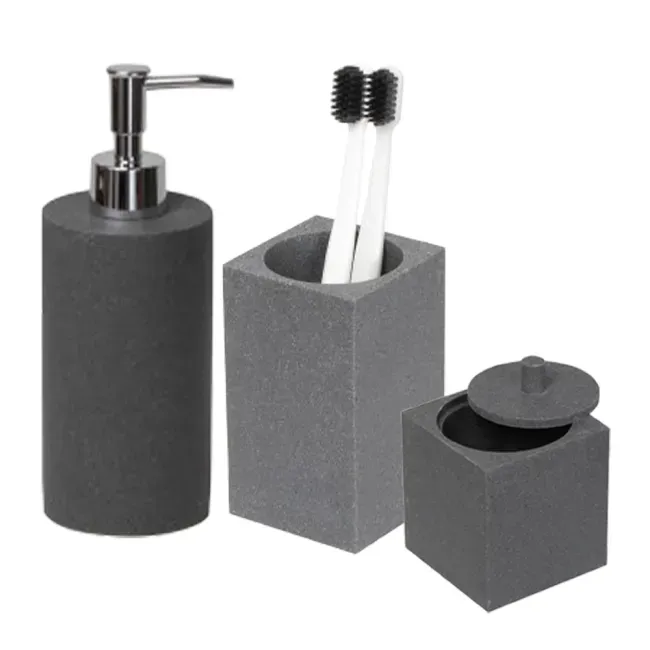 Kit Acessórios de Bancada para Banheiro 3 Peças Preto Cimento Sense  Coisas e Coisinhas
