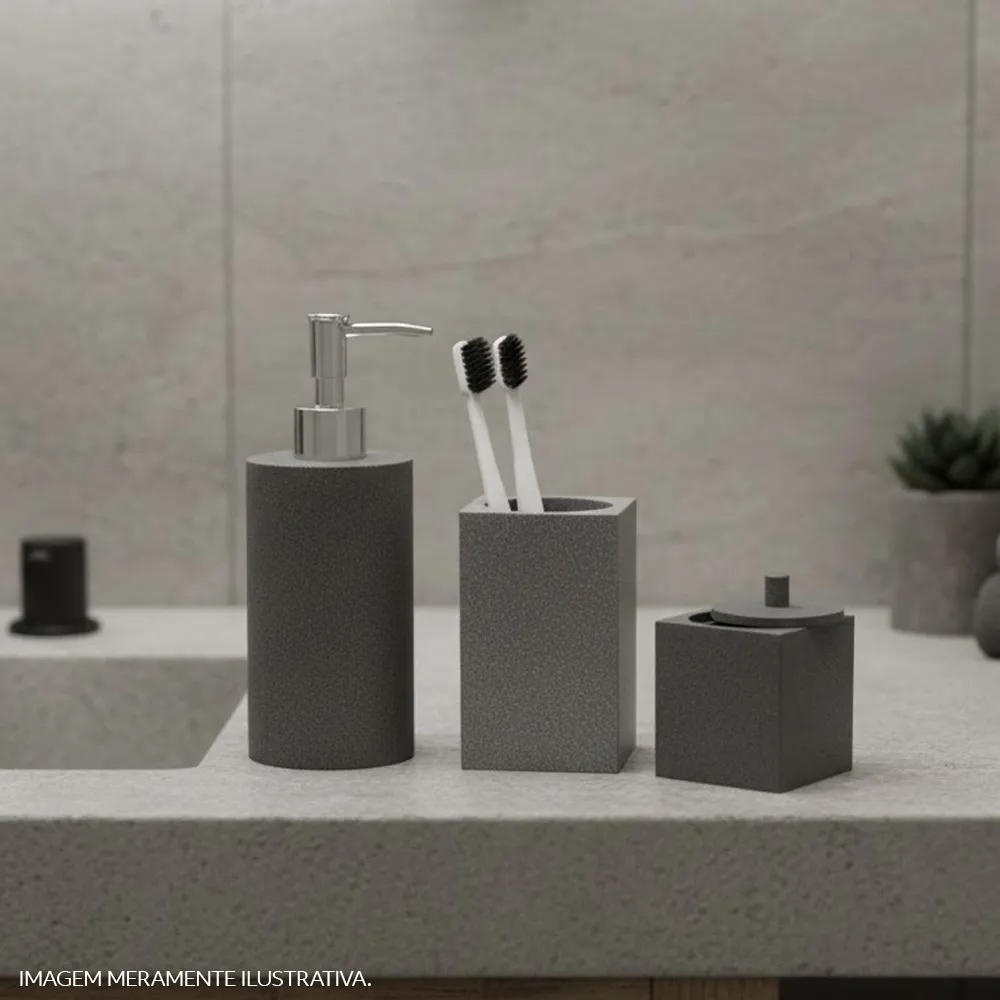 Kit Acessórios de Bancada para Banheiro 3 Peças Preto Cimento Sense  Coisas e Coisinhas