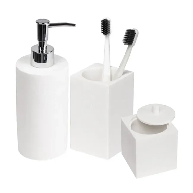 Kit Acessórios de Bancada para Banheiro 3 Peças Branco Cimento Sense  Coisas e Coisinhas