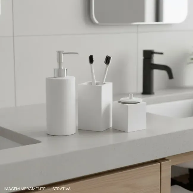 Kit Acessórios de Bancada para Banheiro 3 Peças Branco Cimento Sense  Coisas e Coisinhas