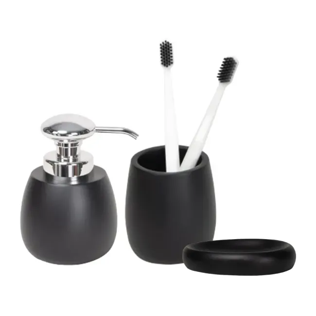 Kit Acessórios de Bancada para Banheiro 3 Peças Preto Organic Curvy  Coisas e Coisinhas