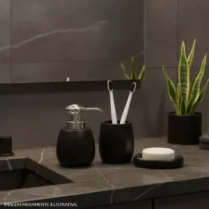 Kit Acessórios de Bancada para Banheiro 3 Peças Preto Organic Curvy  Coisas e Coisinhas