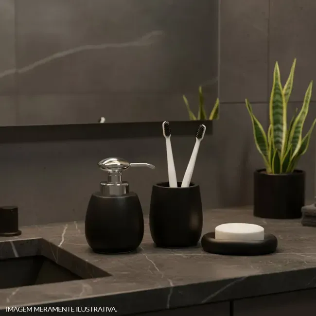 Kit Acessórios de Bancada para Banheiro 3 Peças Preto Organic Curvy  Coisas e Coisinhas