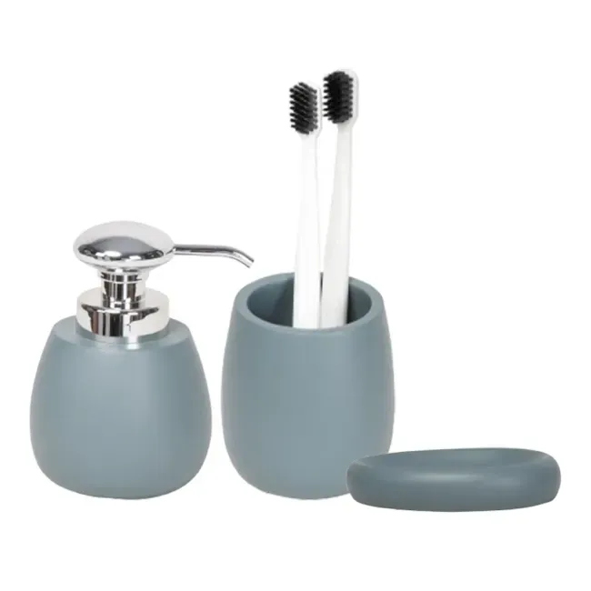 Kit Acessórios de Bancada para Banheiro 3 Peças Cinza Organic Curvy  Coisas e Coisinhas