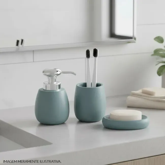 Kit Acessórios de Bancada para Banheiro 3 Peças Cinza Organic Curvy  Coisas e Coisinhas