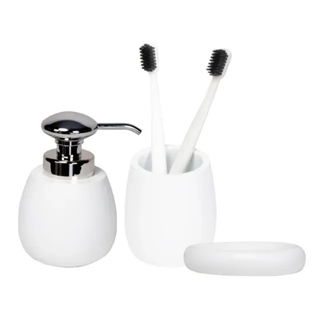 Kit Acessórios de Bancada para Banheiro 3 Peças Branco Organic Curvy  Coisas e Coisinhas