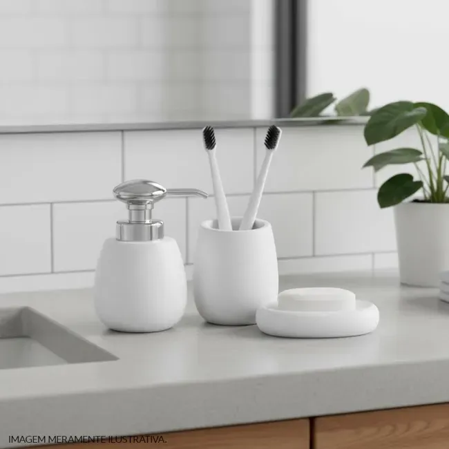 Kit Acessórios de Bancada para Banheiro 3 Peças Branco Organic Curvy  Coisas e Coisinhas