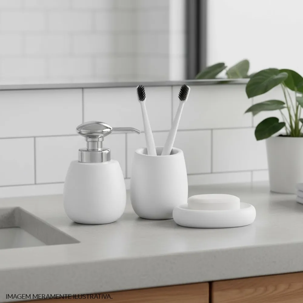 Kit Acessórios de Bancada para Banheiro 3 Peças Branco Organic Curvy  Coisas e Coisinhas