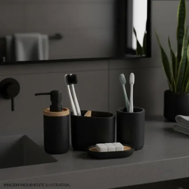 Kit Acessórios de Bancada para Banheiro 4 Peças Bambu e Preto Scandi  Coisas e Coisinhas