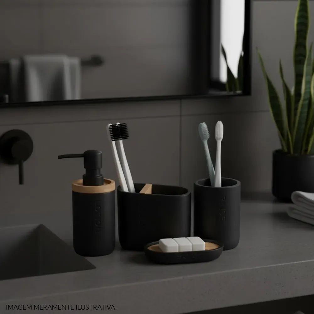 Kit Acessórios de Bancada para Banheiro 4 Peças Bambu e Preto Scandi  Coisas e Coisinhas